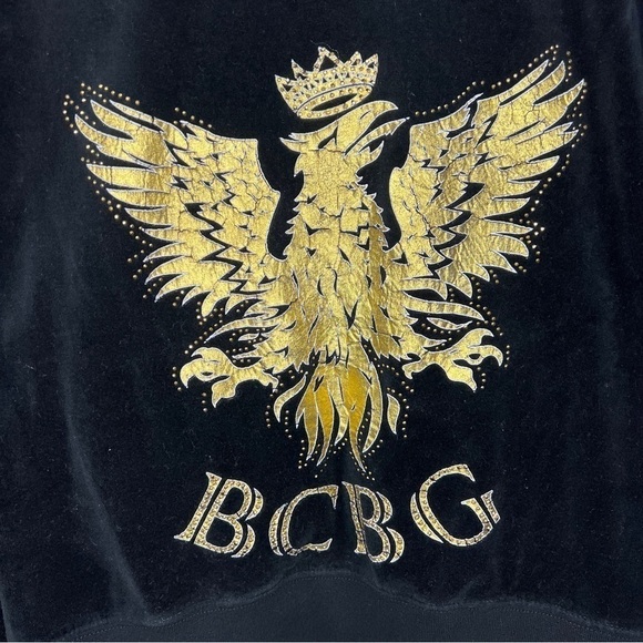 Large Y2k BCBG Maxazria Black Velour Gold Print Hardware Vintage - Picture 6 of 10